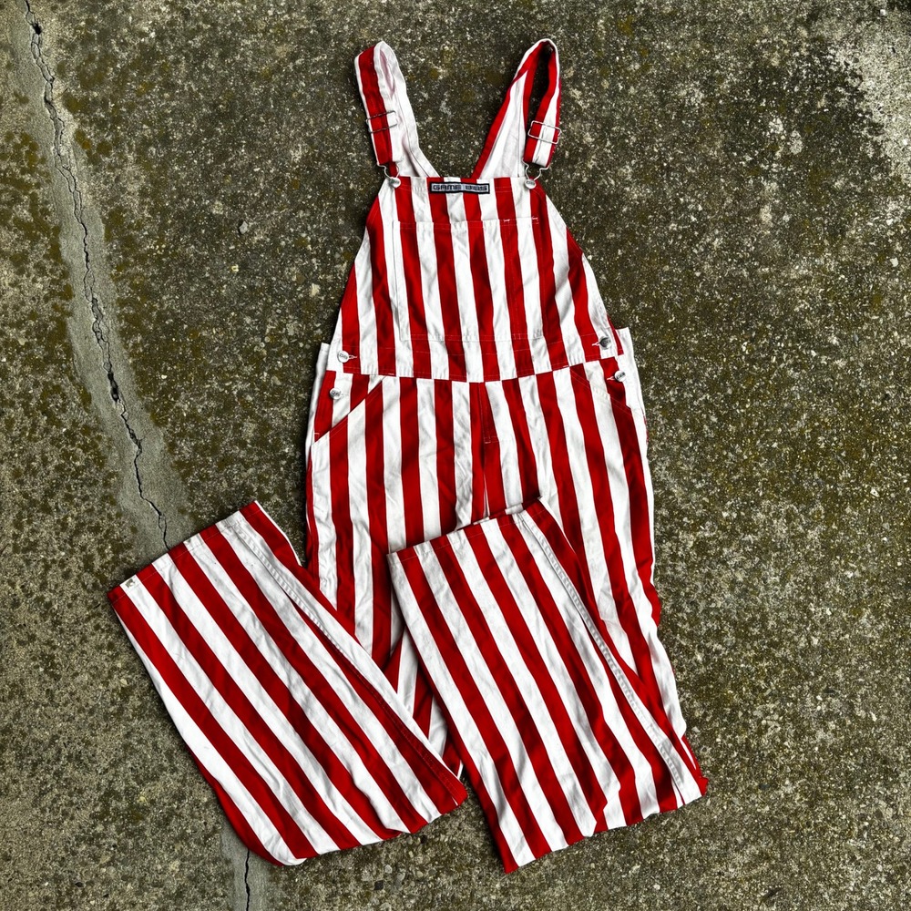Game Bibs Mens Red White Striped Overalls Game Day Fan Apparel Size Medium